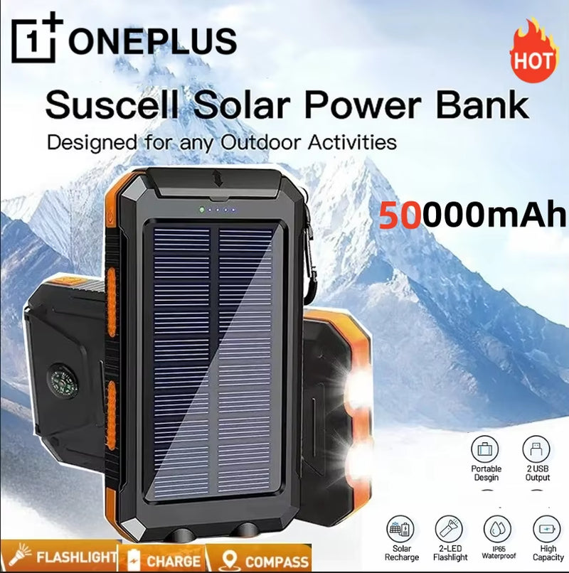 50000Mah Solar Power Bank Portable Charging Poverbank External Battery Charger Strong Light LDE Light for Iphone Samsung
