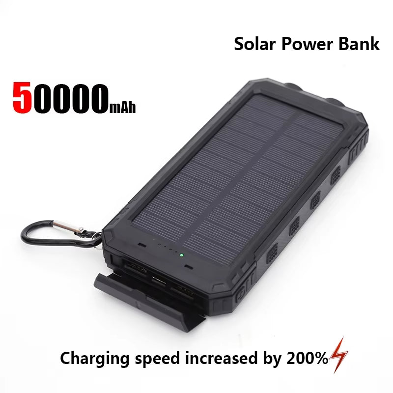 50000Mah Solar Power Bank Portable Charging Poverbank External Battery Charger Strong Light LDE Light for Iphone Samsung