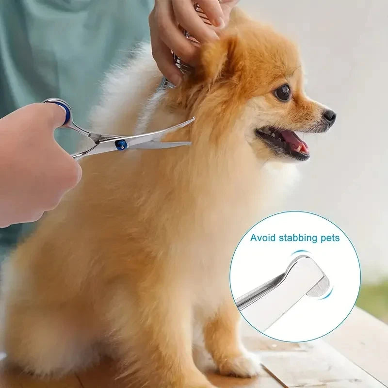 Safty Pet Grooming Scissors round Head Professional Stainless Steel Dog Hair Scissors Pets Shears Animal Cutting Portable Set