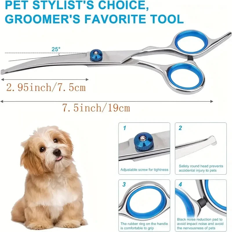 Safty Pet Grooming Scissors round Head Professional Stainless Steel Dog Hair Scissors Pets Shears Animal Cutting Portable Set