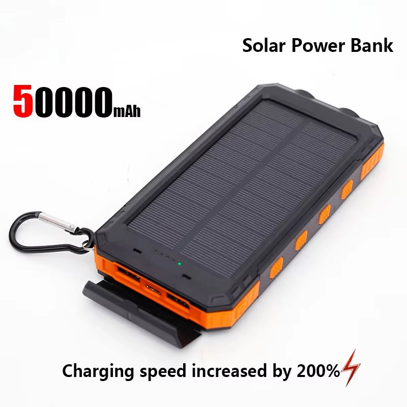 50000Mah Solar Power Bank Portable Charging Poverbank External Battery Charger Strong Light LDE Light for Iphone Samsung
