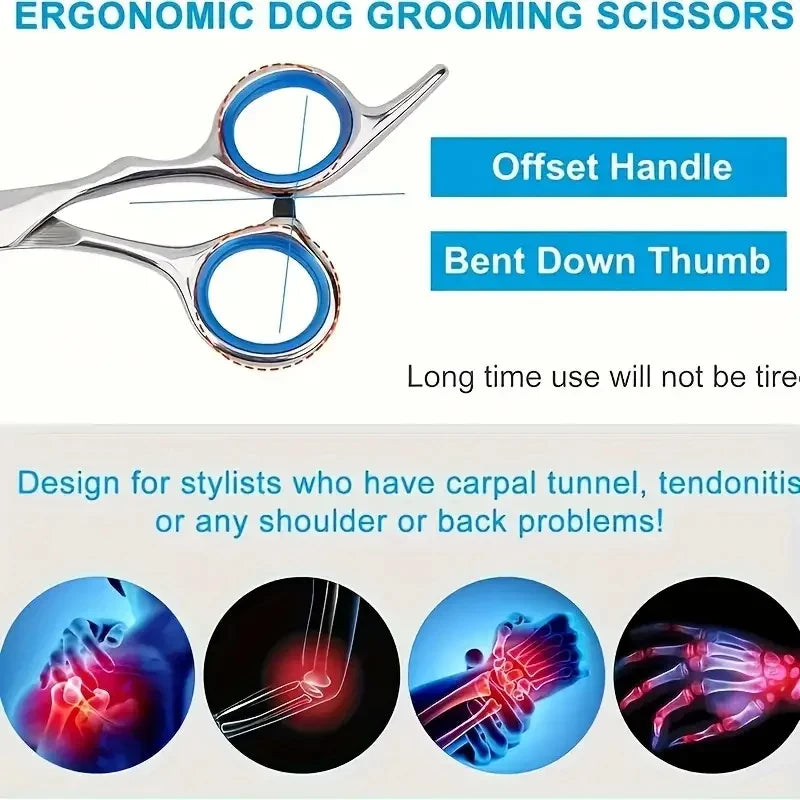 Safty Pet Grooming Scissors round Head Professional Stainless Steel Dog Hair Scissors Pets Shears Animal Cutting Portable Set