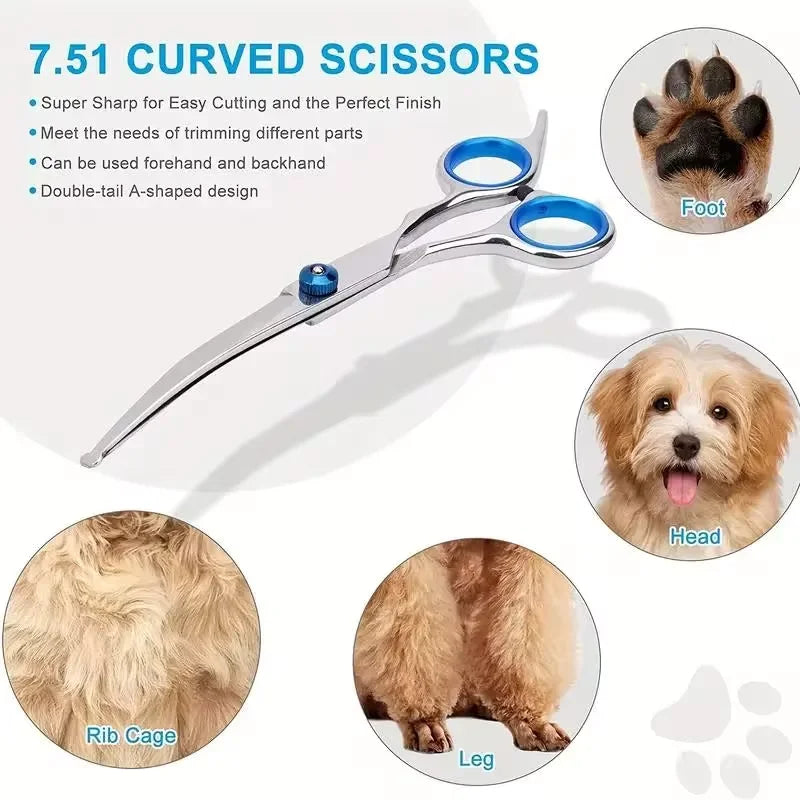Safty Pet Grooming Scissors round Head Professional Stainless Steel Dog Hair Scissors Pets Shears Animal Cutting Portable Set