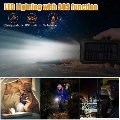 50000Mah Solar Power Bank Portable Charging Poverbank External Battery Charger Strong Light LDE Light for Iphone Samsung